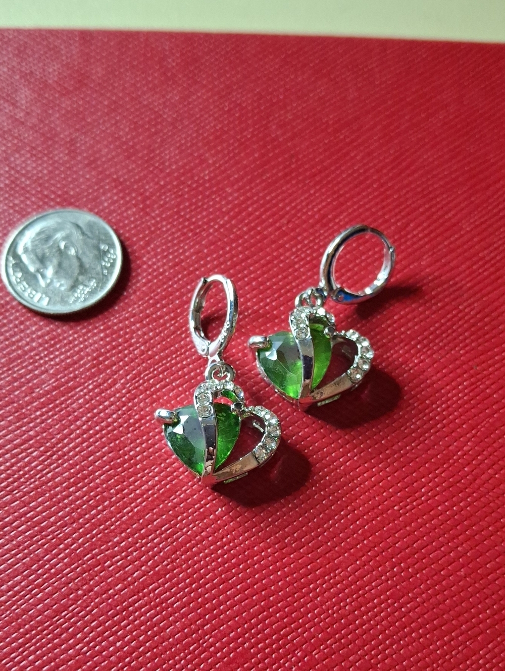Green Stone Heart Earrings New
